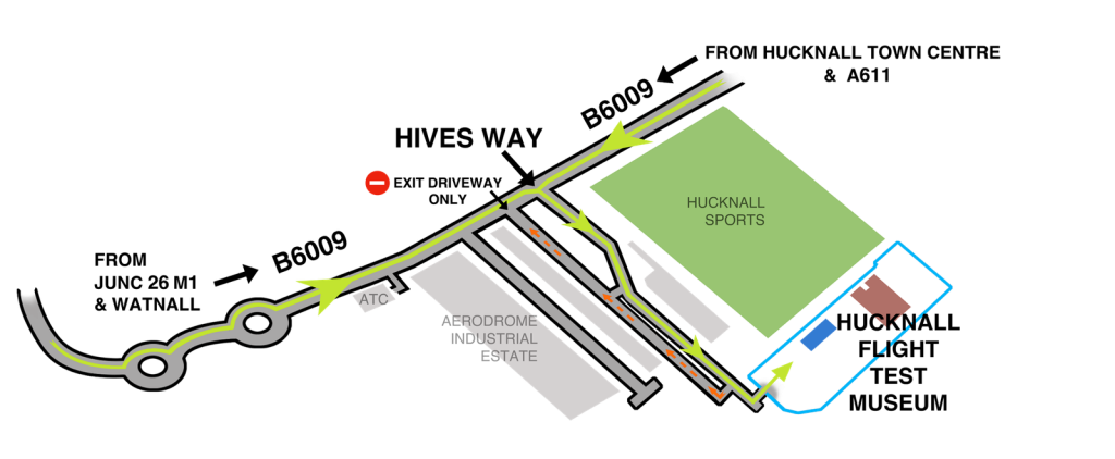 Map of the route from Watnall Road to the museum car park