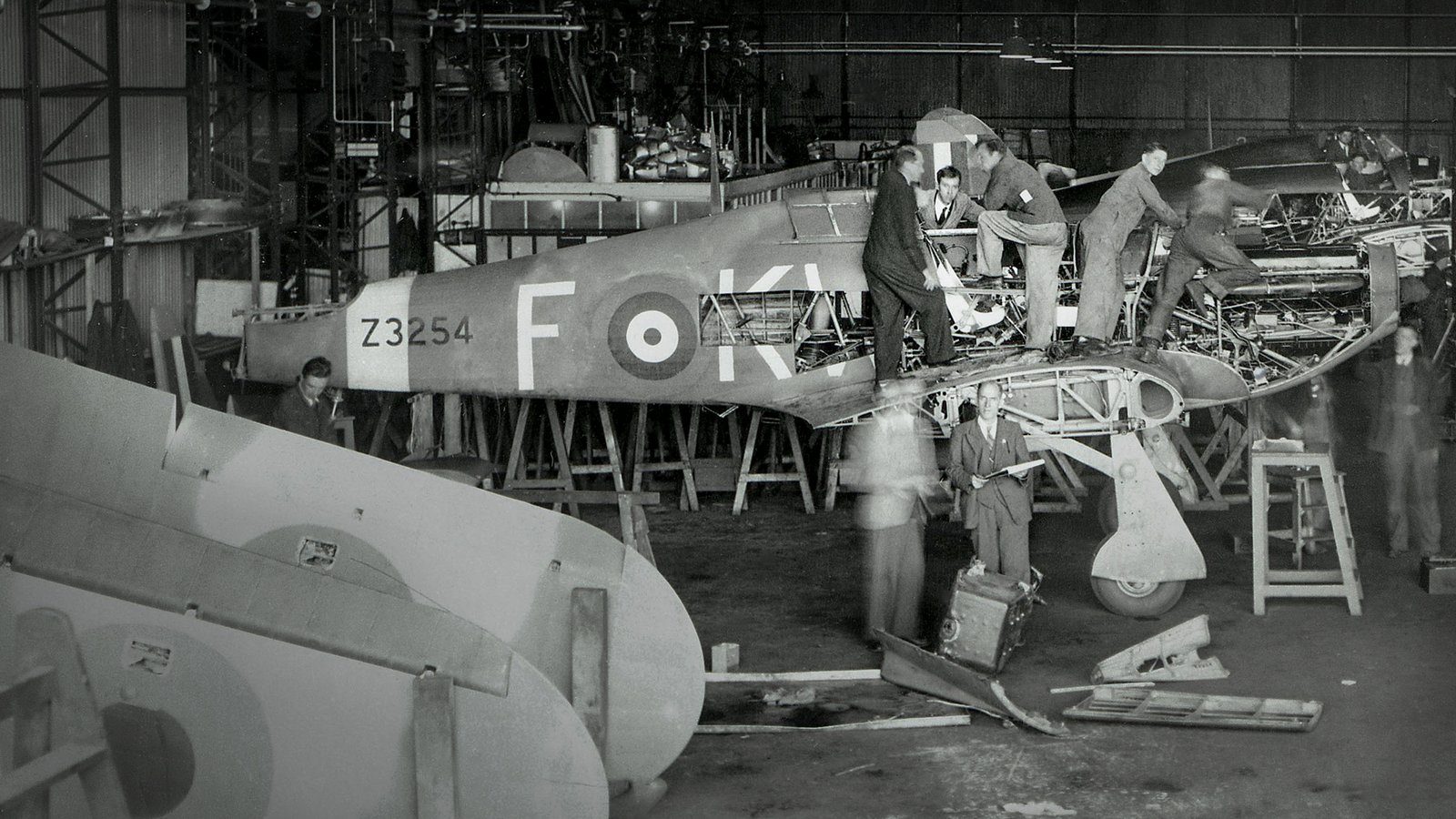 Hurricane repairs in No 1 Hangar, 1940